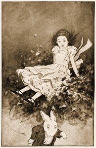 Ella cayó sobre un montón de hojas secas, ilustración para Las aventuras de Alicia en el país de las maravillas de Lewis Carroll, 1901